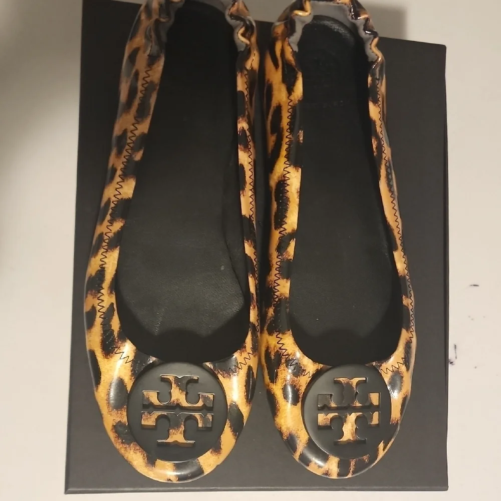 Tory Burch Brown and Black Leopard Flats